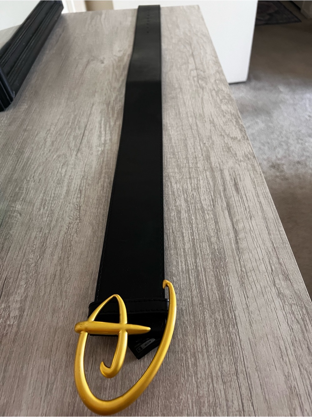 Buckle-Down Black Belt with Gold Stylized 'D' Buckle